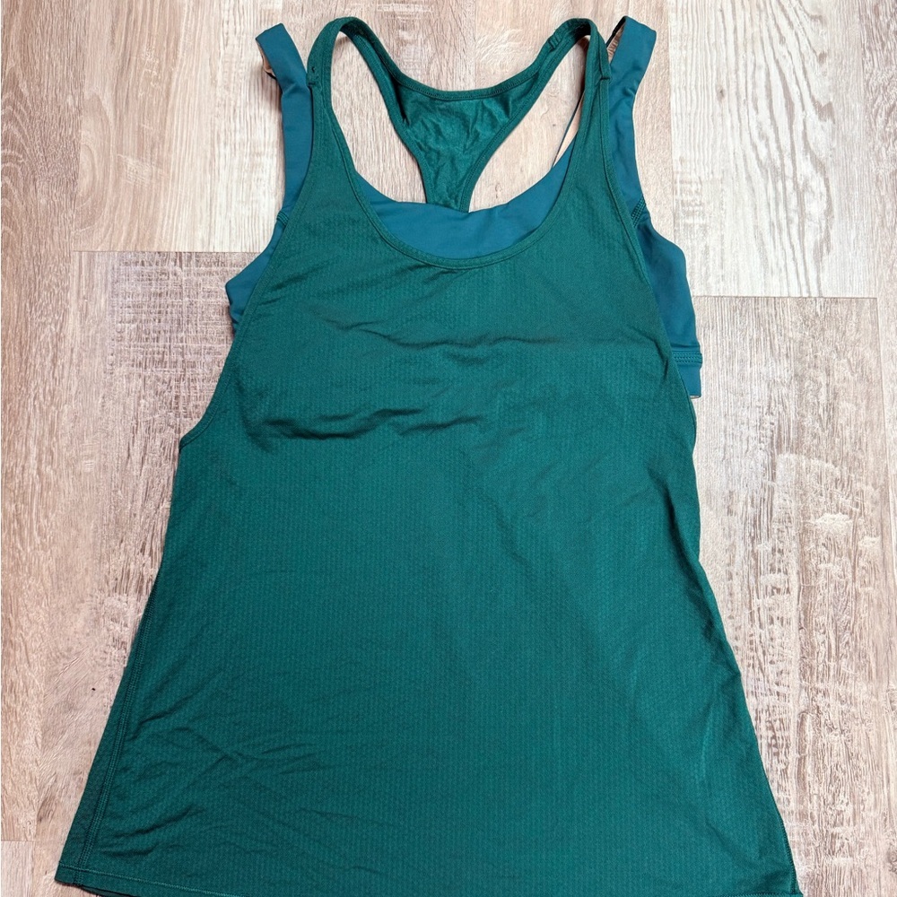 Lululemon Teal Racerback Tank Built-In Bra Size 6‎ Run Training Yoga